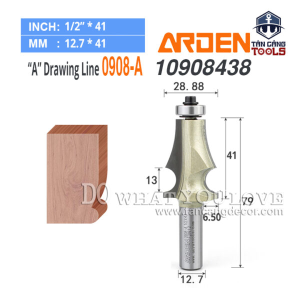 Mũi Router Arden Đánh Chỉ Chữ A 41 x 28.88 mm Cốt 12.7 mm Arden 0908A