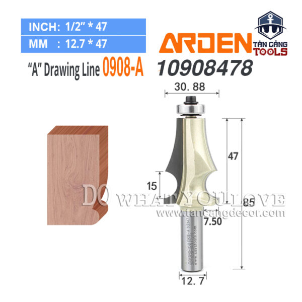 Mũi Router Arden Đánh Chỉ Chữ A 47 x 30.88 mm Cốt 12.7 mm Arden 0908A
