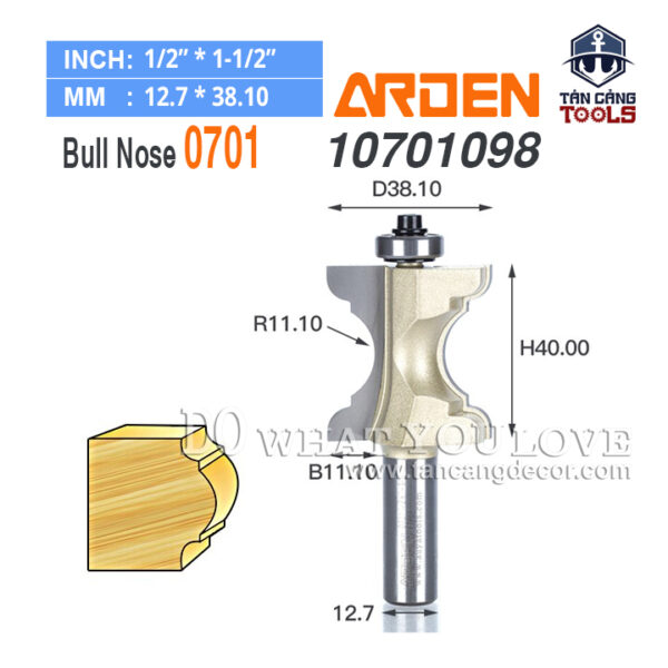 Mũi Router Arden Đánh Chỉ Mũi Bò 40 x 38.1 mm Cốt 12.7 mm Arden 0701