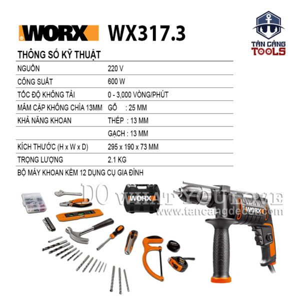 Alternative view of Combo Máy Khoan Động Lực Worx WX317.3 600W Và 109 Chi Tiết