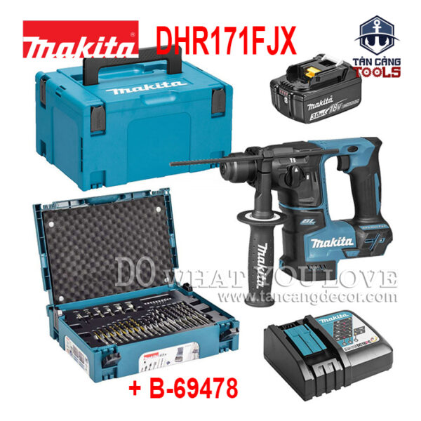 Combo Máy Khoan Động Lực Dùng Pin Makita 18V DHR171FJX1 + Thùng Phụ Kiện 65 Chi Tiết B-69478