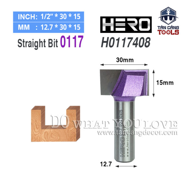 Mũi Router Hero Lấy Nền 30 x 15 mm Cốt 12.7 mm Hero H0117408