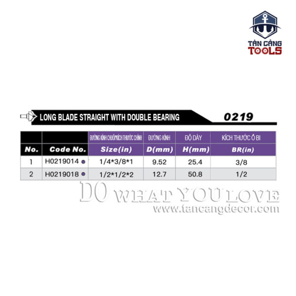 Alternative view of Mũi Router Hero Phay Thẳng Bi Dưới 12.7 x 50.8 mm Cốt 12.7 mm Hero H0219018 ( 2 Vòng Bi )