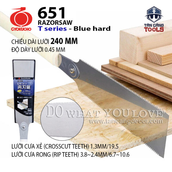 Cưa Nhật GYOKUCHO 651 240mm RAZORSAW Dòng T Series "Blue Hard Komane" – Cán Mây