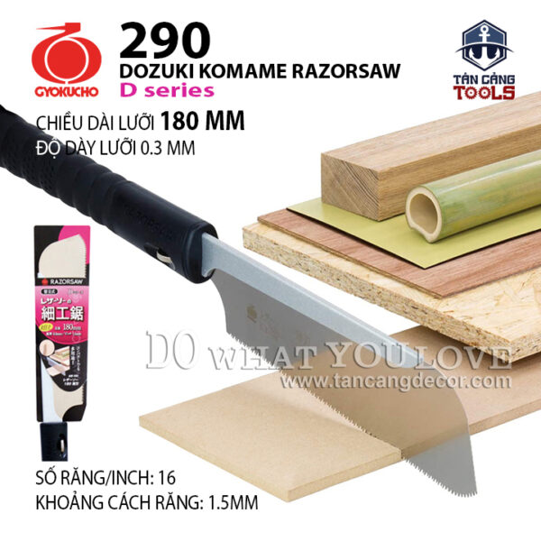 Cưa Nhật GYOKUCHO 290 180mm DOZUKI KOMAME RAZORSAW Dòng D Series – Cán Nhựa