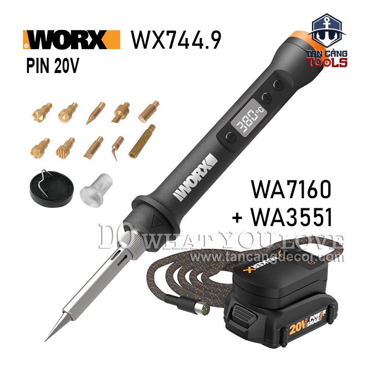 Combo Mỏ Hàn Điều Chỉnh Nhiệt Độ Dùng Pin 20 V Worx WX744.9