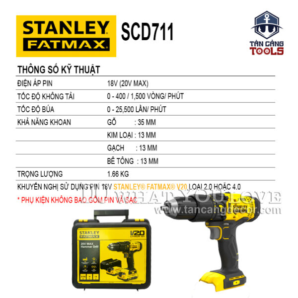 Alternative view of Máy Khoan Động Lực Dùng Pin 20V Stanley FatMax SCD711D2K-B1 ( Thân Máy )