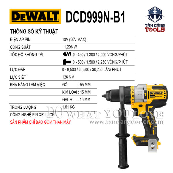 Alternative view of Máy Khoan Động Lực Dùng Pin DeWalt 20V DCD999N + Sạc Nhanh DCB118
