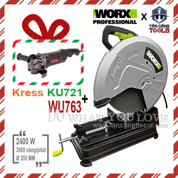 Máy Cắt Sắt Worx WU763 (355 mm) + Tặng Máy Mài Góc 125mm Kress KU721