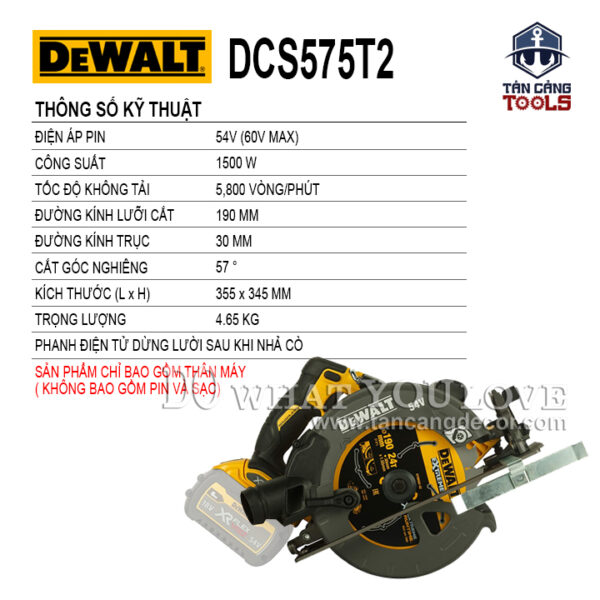 Máy Cưa Đĩa Dùng Pin Flex Volt 190 mm DeWalt 54V DCS575T2 ( Thân Máy ) - Ảnh 3