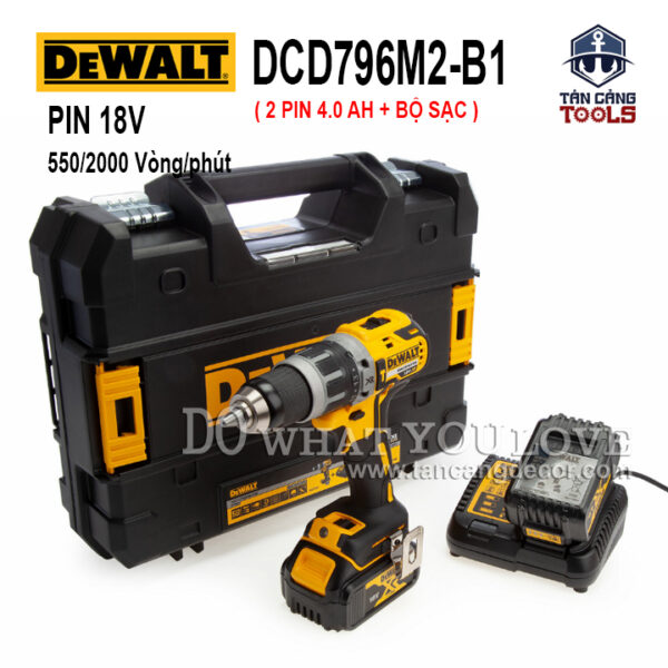 Combo Máy Khoan Động Lực Dùng Pin DeWalt 18V DCD796M2 ( Thân Máy, 2 Pin, 1 Sạc, 1 Thùng )