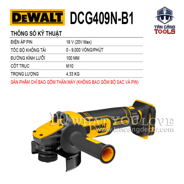 Alternative view of Máy Mài Góc 100 mm Dùng Pin DeWalt 20V DCG409N ( Thân Máy )