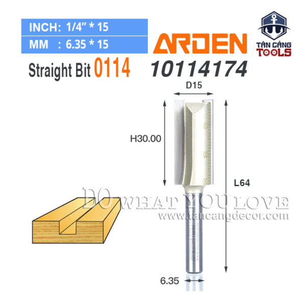 Mũi Router Arden Móc Rãnh 30 x 15 mm Cốt 6.35 mm Arden 0114