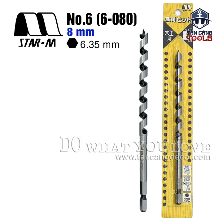 Mũi Khoan Gỗ Star M 8mm Bước Thưa Ngắn Chuôi Dài Lục Giác Series 6 - 1 Mũi