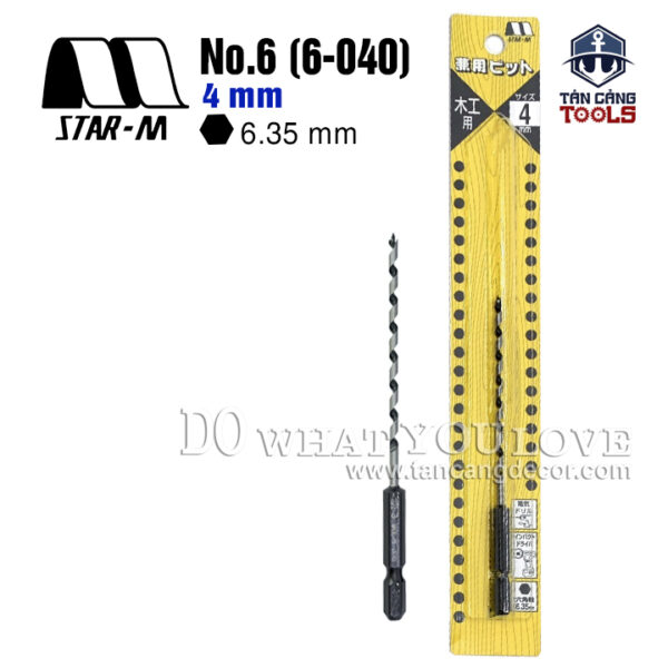 Mũi Khoan Gỗ Star M 4mm Bước Thưa Ngắn Chuôi Dài Lục Giác Series 6 - 1 Mũi