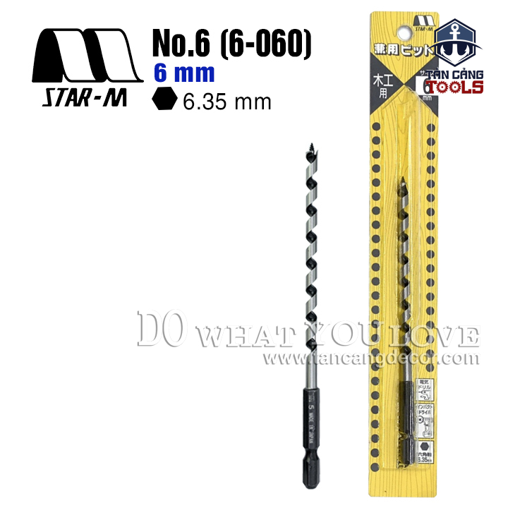 Mũi Khoan Gỗ Star M 6mm Bước Thưa Ngắn Chuôi Dài Lục Giác Series 6 - 1 Mũi