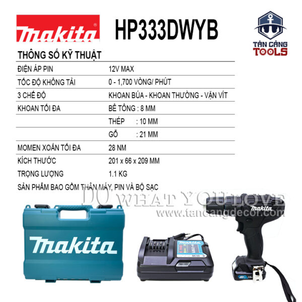 Combo Máy Khoan Vặn Vít Dùng Pin Makita 12V DF333DWYB ( 1 Pin, 1 Sạc ) - Ảnh 3
