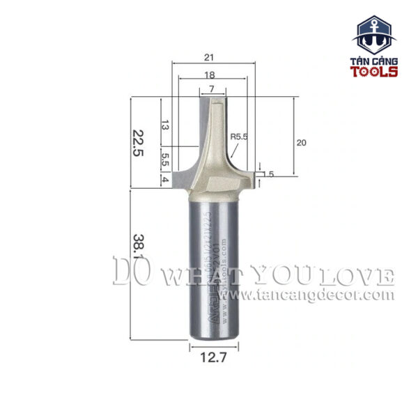 Mũi Router Arden Đánh Chỉ Cửa Tủ 7 x 21 x 22.5 mm Cốt 12.7 mm ARDEN 0615 Cabinet Door Edge Bit - Ảnh 3