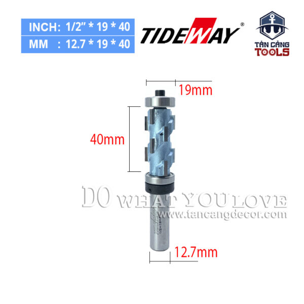 Mũi Router Bào Cạnh Bi Dưới Tideway 19 x 40 mm Cốt 12.7 mm