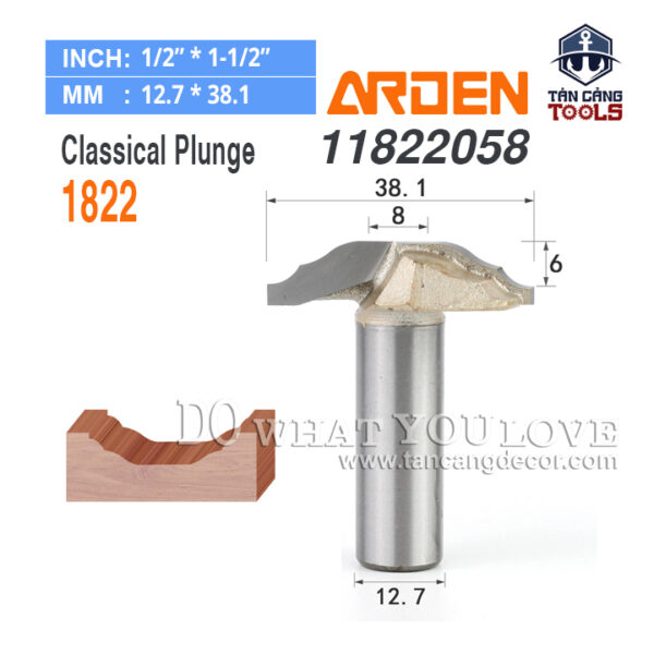 Mũi Router Arden Đánh Pano Tủ 6 x 31.8 mm Cốt 12.7 mm Arden 1822