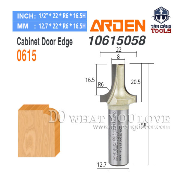Mũi Router Arden Đánh Chỉ Cửa Tủ 8 x 16.5 x 22 mm Cốt 12.7 mm ARDEN 0615 Cabinet Door Edge Bit