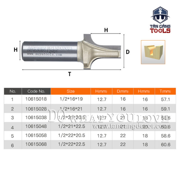 Mũi Router Arden Đánh Chỉ Cửa Tủ 8 x 16.5 x 22 mm Cốt 12.7 mm ARDEN 0615 Cabinet Door Edge Bit - Ảnh 3