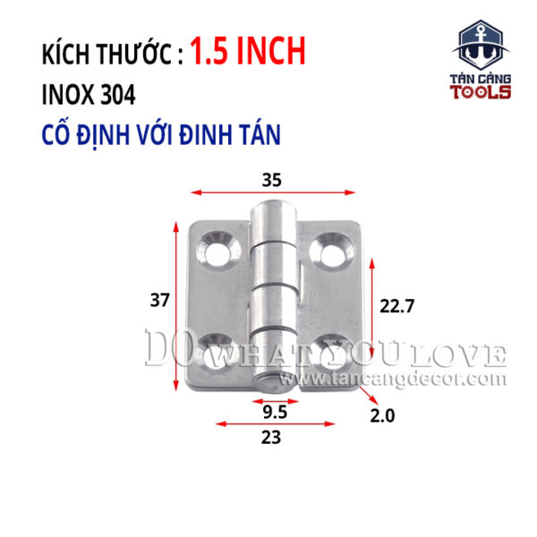 2 Bản Lề Inox 304 Dạng Cố Định - KT : 35 x 37 x 2 mm ( 1.5 Inches )