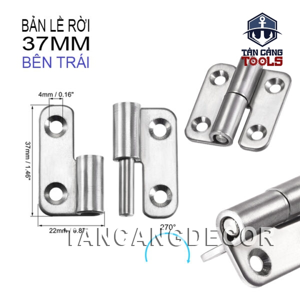 2 Bản Lề Inox 304 Dạng Tháo Rời Mở Trái - KT : 33 x 37 x 2 mm ( 1.5 Inches )