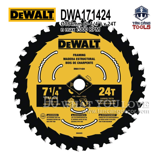 Lưỡi Cưa Gỗ Hợp Kim 184 x 16 mm x 24 T DeWalt DWA171424