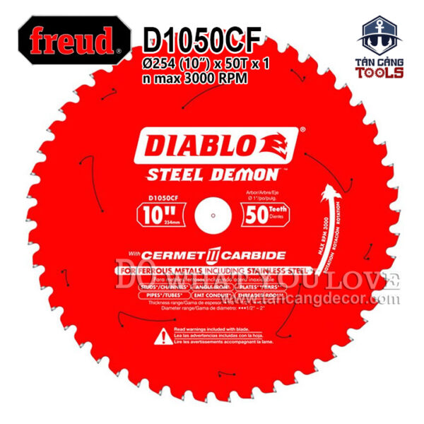 Lưỡi Cắt Sắt Hợp Kim Tua Chậm Diablo 254 x 25.4 mm x 50T Freud D1050CF