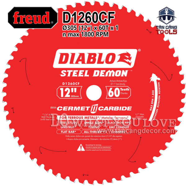 Lưỡi Cắt Sắt Hợp Kim Tua Chậm Diablo 305 x 25.4 mm x 60T Freud D1260CF