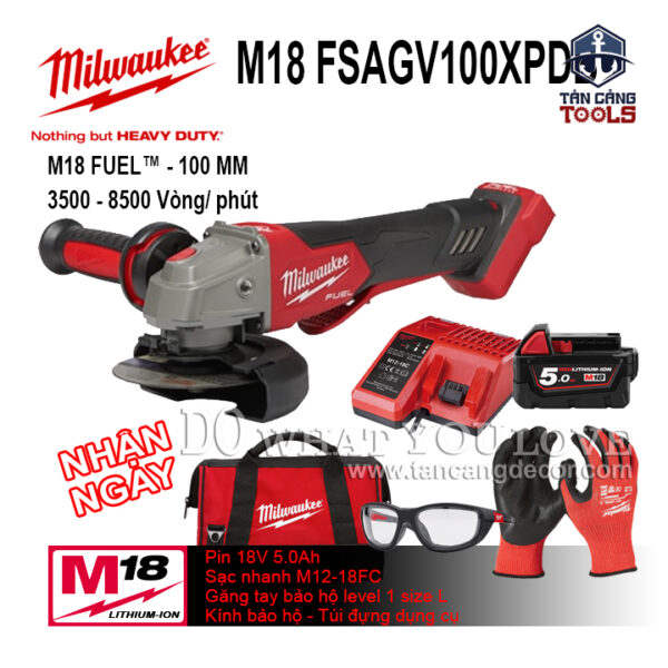 Combo Máy Mài Góc 100 mm Dùng Pin Milwaukee M18 FSAGV100XPD ( Số Lượng Có Hạn )
