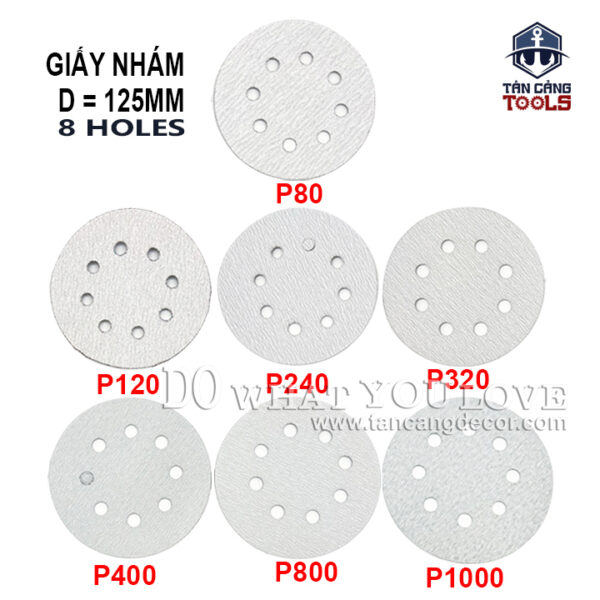 Combo 10 Giấy Nhám 8 Lỗ Dạng Dán 125 mm ( Dòng Nhám Xanh Cao Cấp ) (nhiều độ mịn)