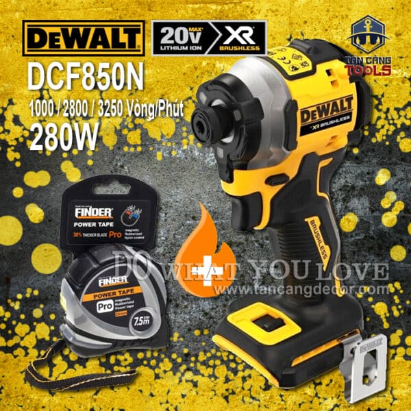Combo Body Máy Vặn Vít Dùng Pin DeWalt 20V DCF850N + Thước Cuộn Finder 7.5M Tích Hợp Nam Châm