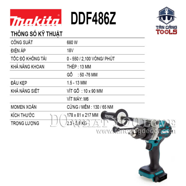 Alternative view of Máy Khoan Động Lực Dùng Pin Makita 18V DDF486Z ( Thân Máy )