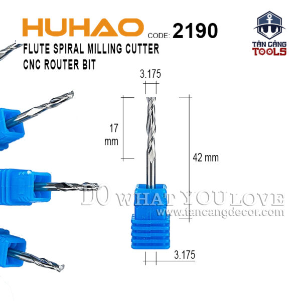 Mũi CNC Xoắn Huhao 3.175 x 17 mm Cốt 3.175 mm