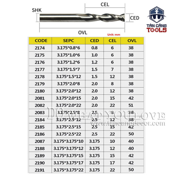 Alternative view of Mũi CNC Xoắn Huhao 3.175 x 17 mm Cốt 3.175 mm