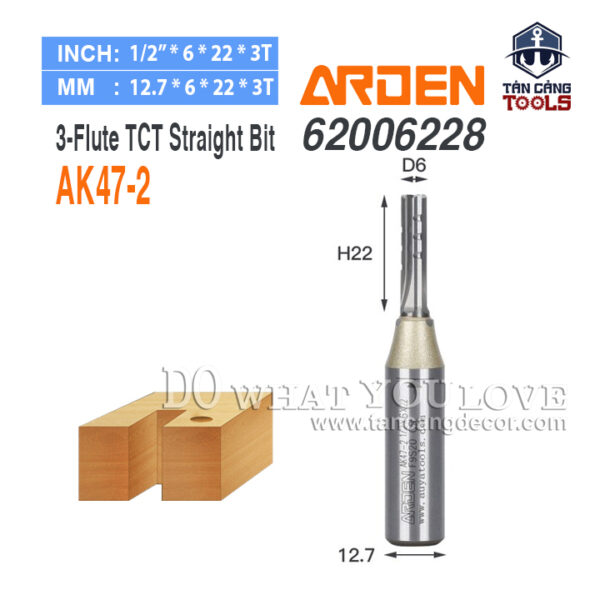 Mũi Router Arden CNC 6 x 22 mm Cốt 12.7 mm Arden AK47-2