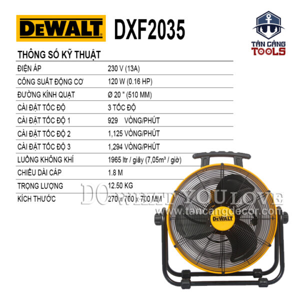 Quạt Sàn Công Nghiệp 20 Inches 120W Dewalt DXF2035 - Ảnh 3