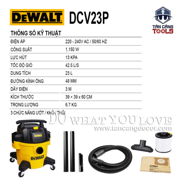 Alternative view of Máy Hút Bụi Công Nghiệp 3 Chức Năng 23 Lít 3000W Dewalt DXV23P