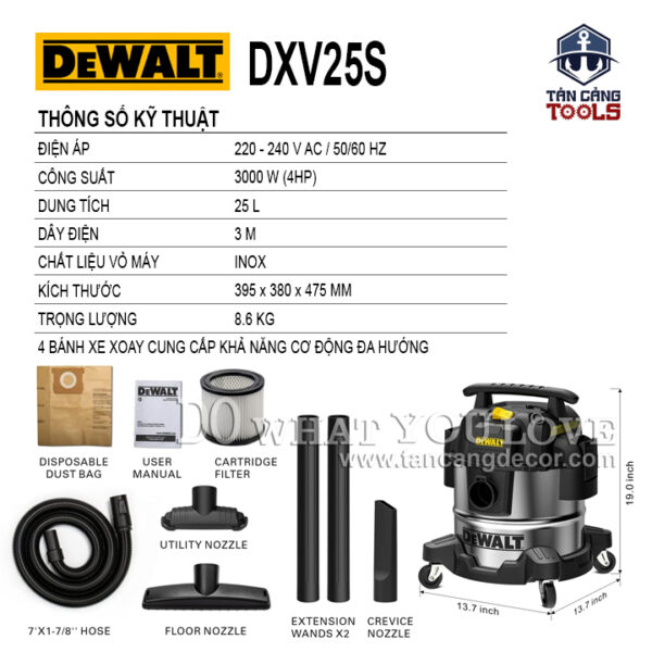 Alternative view of Máy Hút Bụi Công Nghiệp 3 Chức Năng 25 Lít 3000W Dewalt DXV25S