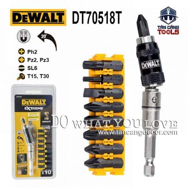 Đầu Chuyển Bắn Vít Góc DeWalt DT70518T Gồm 10 Chi Tiết