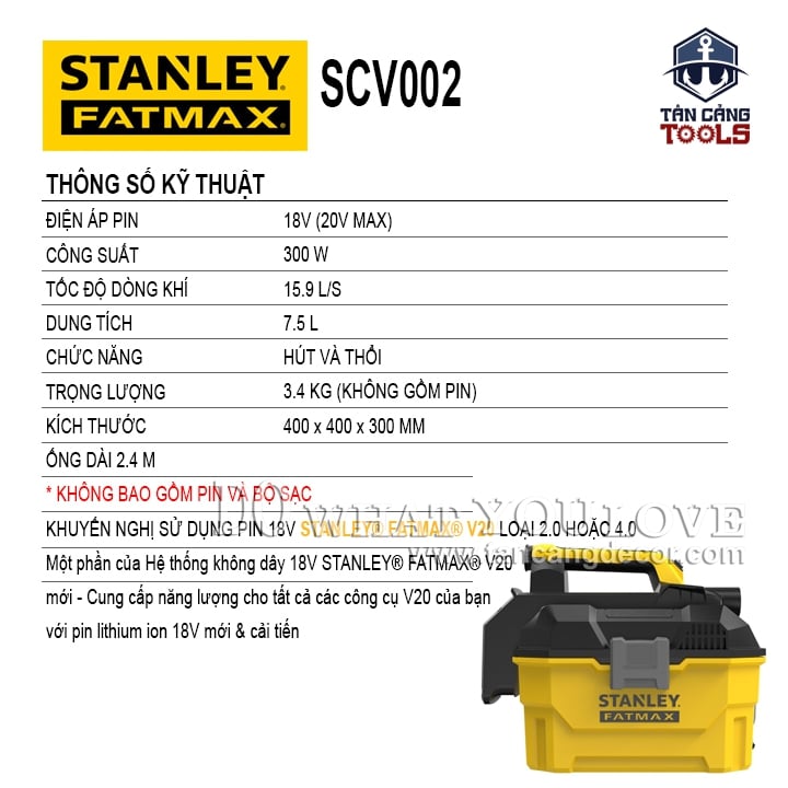 Máy Hút Thổi Bụi Dùng Pin 20V Stanley FatMax SCV002 ( Thân Máy ) - Ảnh 2