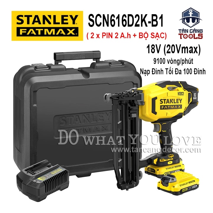 Combo Súng Bắn Đinh T Dùng Pin 20V Stanley FatMax SCN616D2K-B1 ( Thân Máy. 2 Pin 2.0Ah, Sạc )