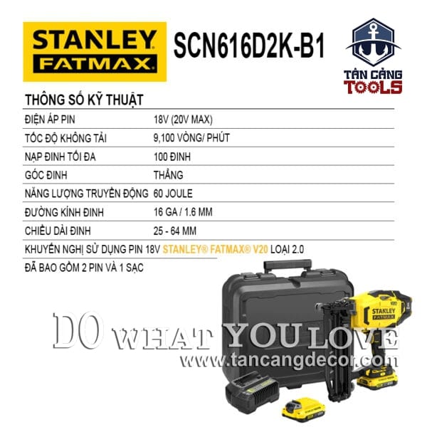 Alternative view of Combo Súng Bắn Đinh T Dùng Pin 20V Stanley FatMax SCN616D2K-B1 ( Thân Máy. 2 Pin 2.0Ah, Sạc )
