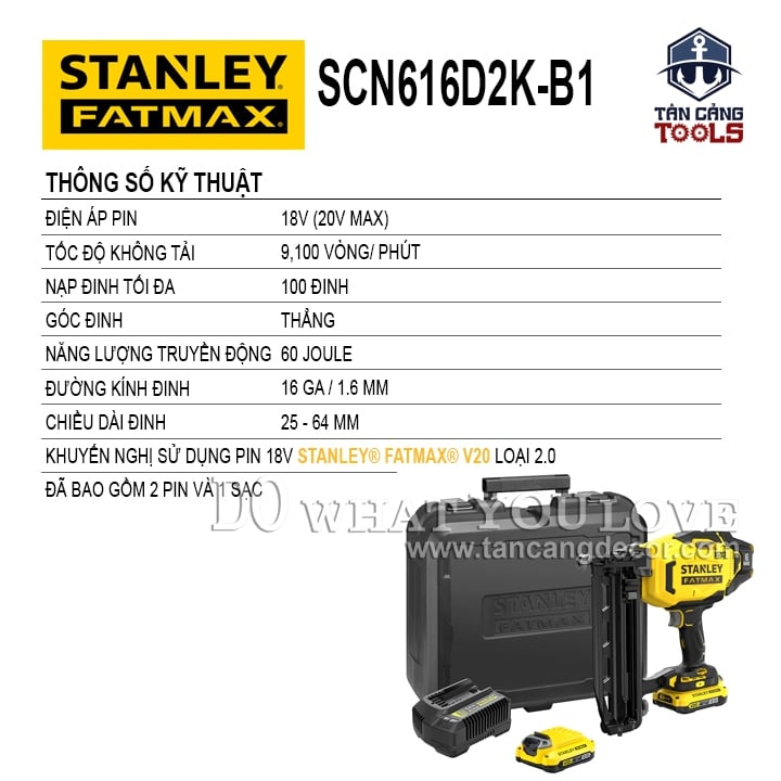 Combo Súng Bắn Đinh T Dùng Pin 20V Stanley FatMax SCN616D2K-B1 ( Thân Máy. 2 Pin 2.0Ah, Sạc ) - Ảnh 2
