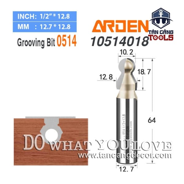 Mũi Router Arden Đánh Rãnh Thanh Chống Mo 10.2 x 18.7 mm Cốt 12.7 mm Arden 0514