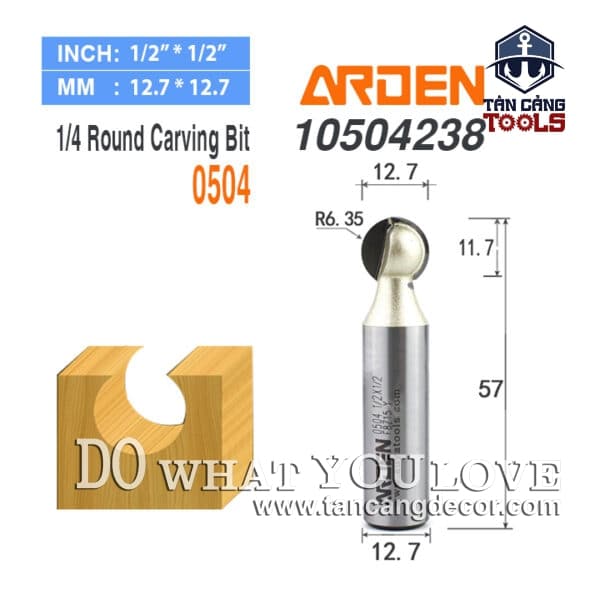 Mũi Router Arden Đánh Rãnh Cổ Tròn R6.35 mm Cốt 12.7 mm Arden 0504