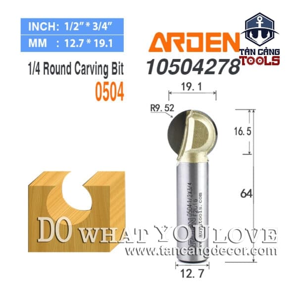 Mũi Router Arden Đánh Rãnh Cổ Tròn Arden R9.52 mm Cốt 12.7 mm Arden 0504