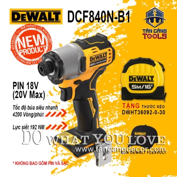 Combo Body Máy Vặn Vít Dùng Pin DeWalt 20V DCF840N-B1 ( Tặng Thước, Nón Dewalt )